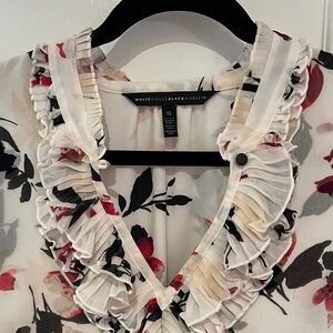 White House Black Market Floral Ruffle Blouse
